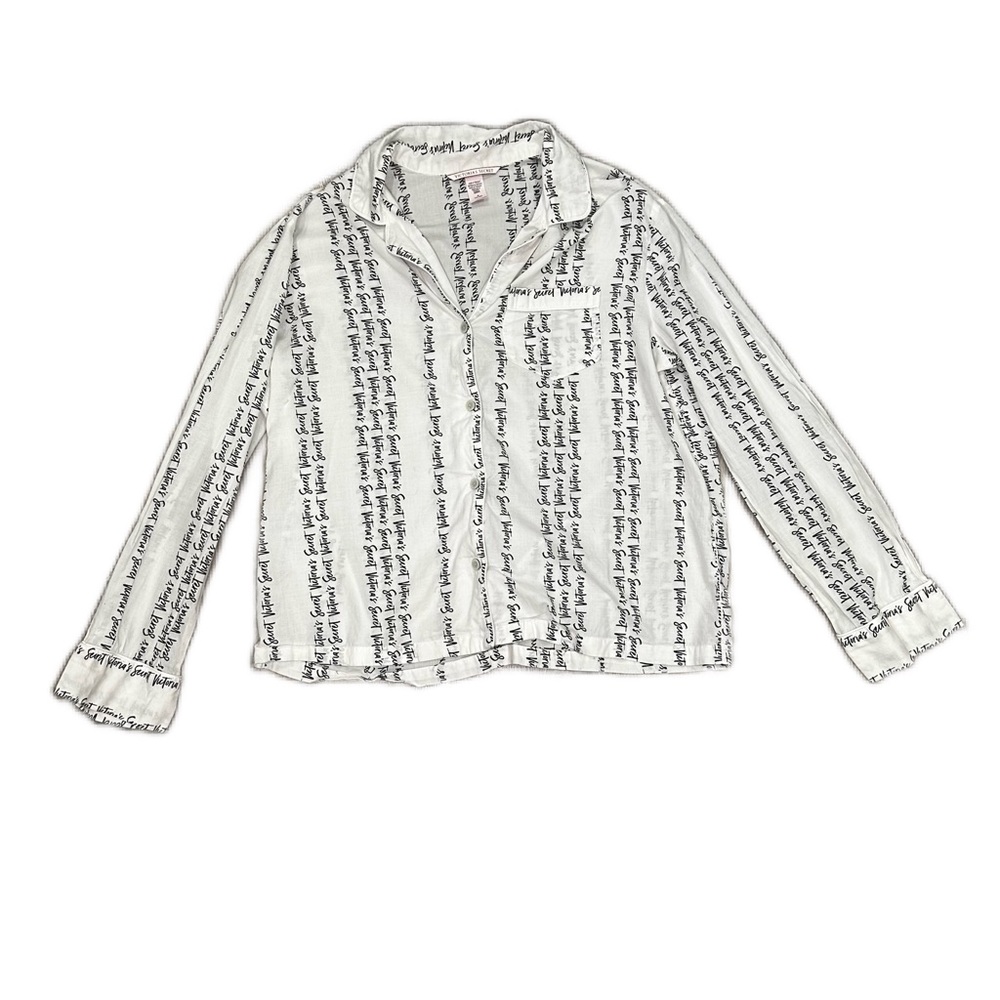 Victoria’s Secret Logo Script Button Down Sleep Pajama Shirt with Breast Pocket